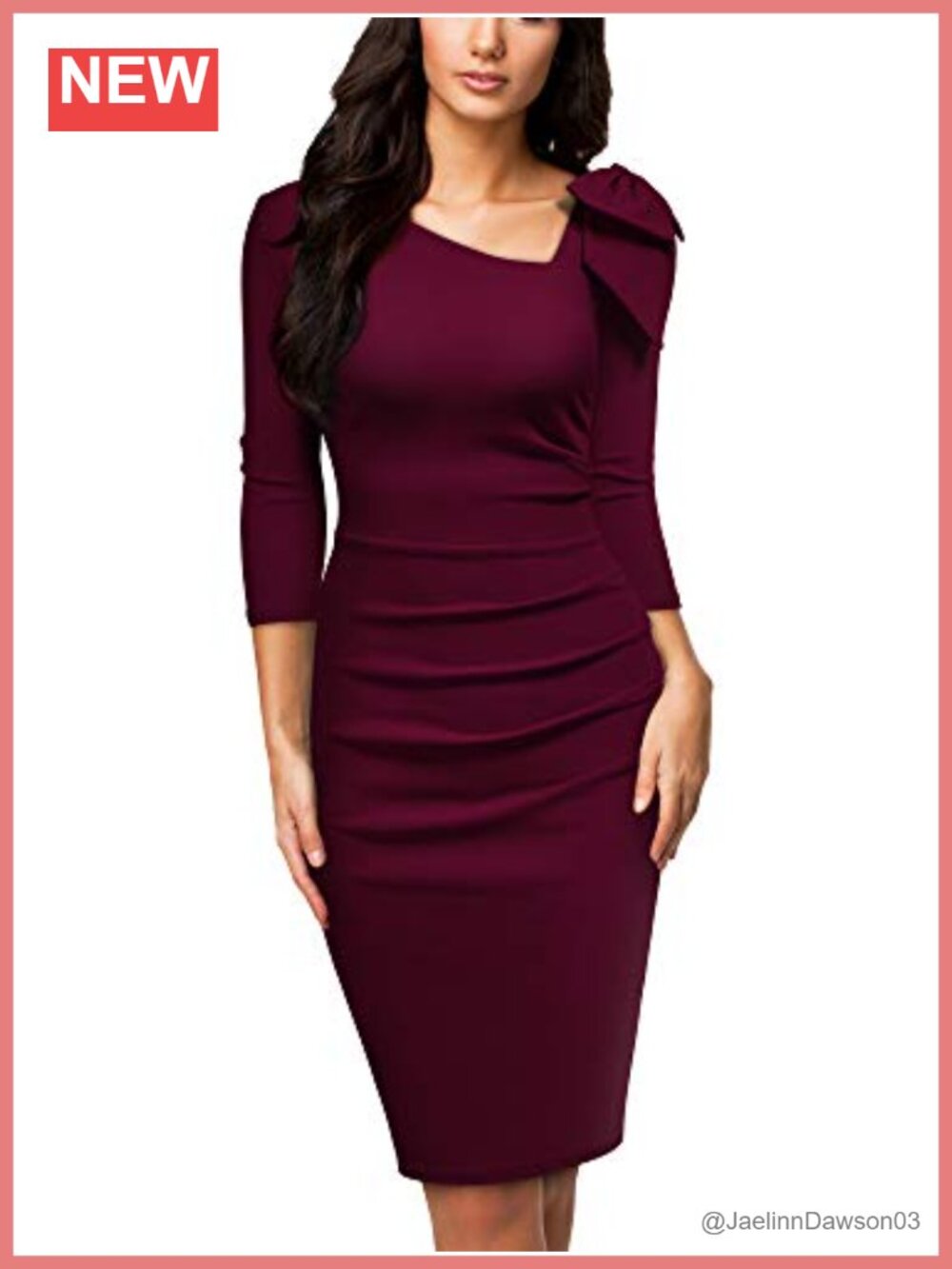 1950s Style Bow 2/3 Sleeve Business Pencil Dress Knee-Length Bodycon